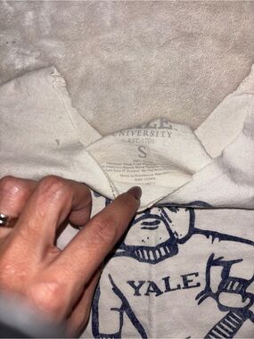 Unlisted White Crop Top with Navy Yale Graphic